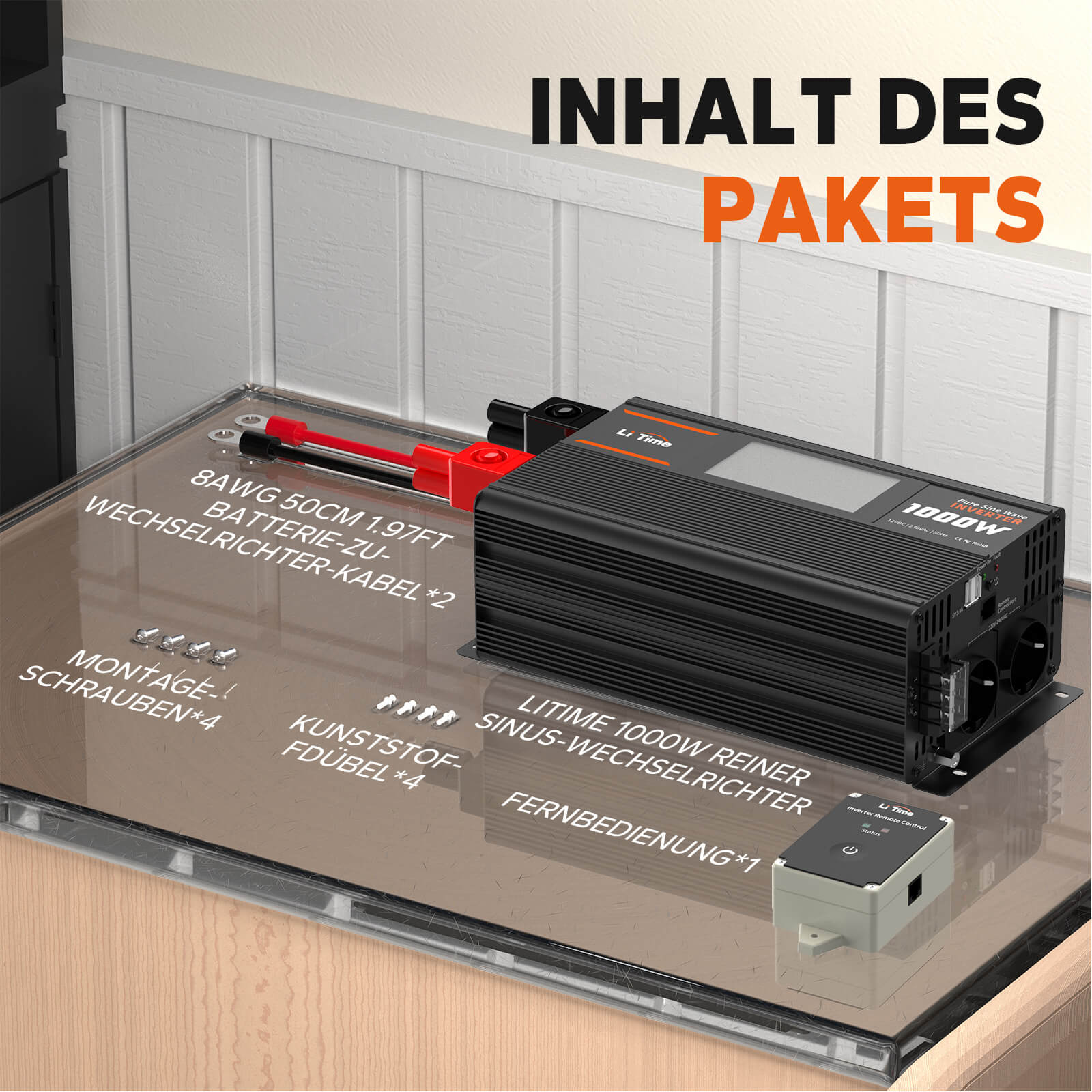 Інвертор LiTime 1000 Вт з чистою синусоїдою, 12 В постійного струму на 230 В змінного струму