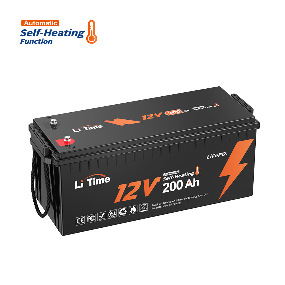 【0% MwSt.】LiTime 12V 200Ah Selbsterwärmende LiFePO4 Lithium Batterie mit 100A BMS, unterstützt Niedrige Temp. Aufladen -20°C