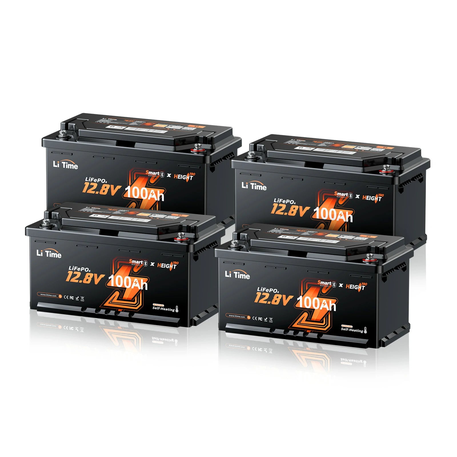 12V 100Ah H190 LiFePO4 mit Heizung & Bluetooth 5.0 4 Pack
