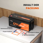 Der Inhalt in einer Packung von LiTime 12V 200Ah LiFePO4 Lithium Batterie
