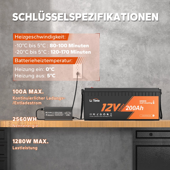 Schlüsselspezifikationen von LiTme 12V 200Ah LiFePO4-Batterie