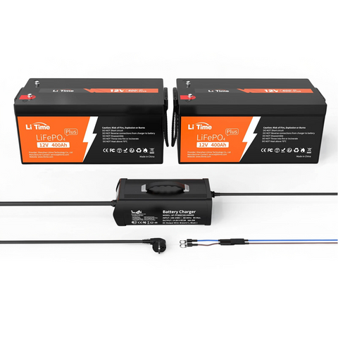 2 pack LiTime 12V 400Ah Batterien & 1x kostenloses 14,6V 40A Ladegerät