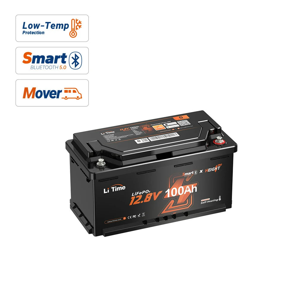 LiTime LiFePO4 12V 100Ah H190 Batterie mit Bluetooth, Heizung & Untersitz DIN H8