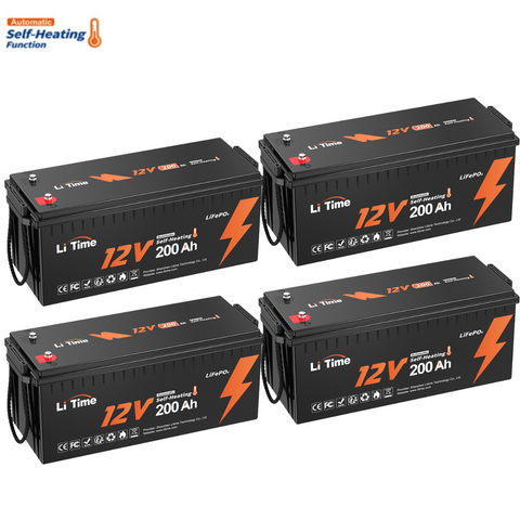 4 pack 12V 200Ah Selbsterwärmende LiFePO4 Lithium Batterie mit 100A BMS