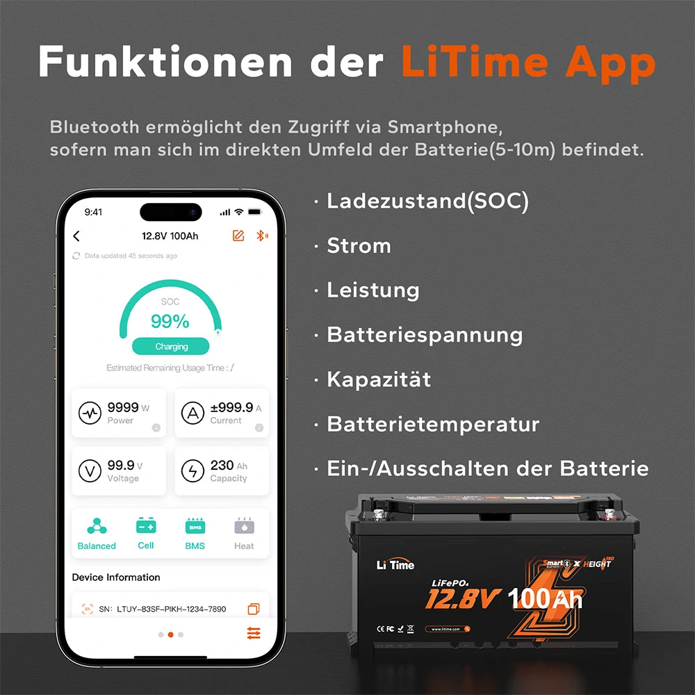 LiTimes H190 Smart Untersitz-LiFePO4-Batterie mit Bluetooth 5.0 und FCCCE-RED Zertifizierung