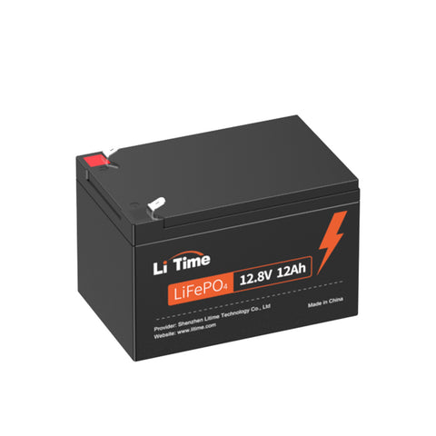 LiTime 12V 12Ah LiFePO4 Batterie, Eingebautes 12A BMS 153,6W Ausgangsleistung, 4000+ Tiefe Zyklen