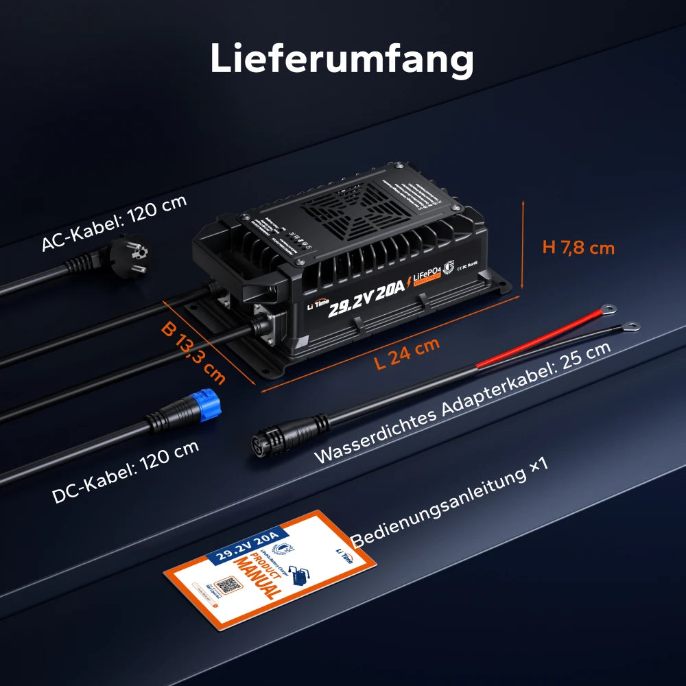 LiTime 24V (29,2 V) 20 A wasserdichtes Lithium-Batterieladegerät zur Festmontage