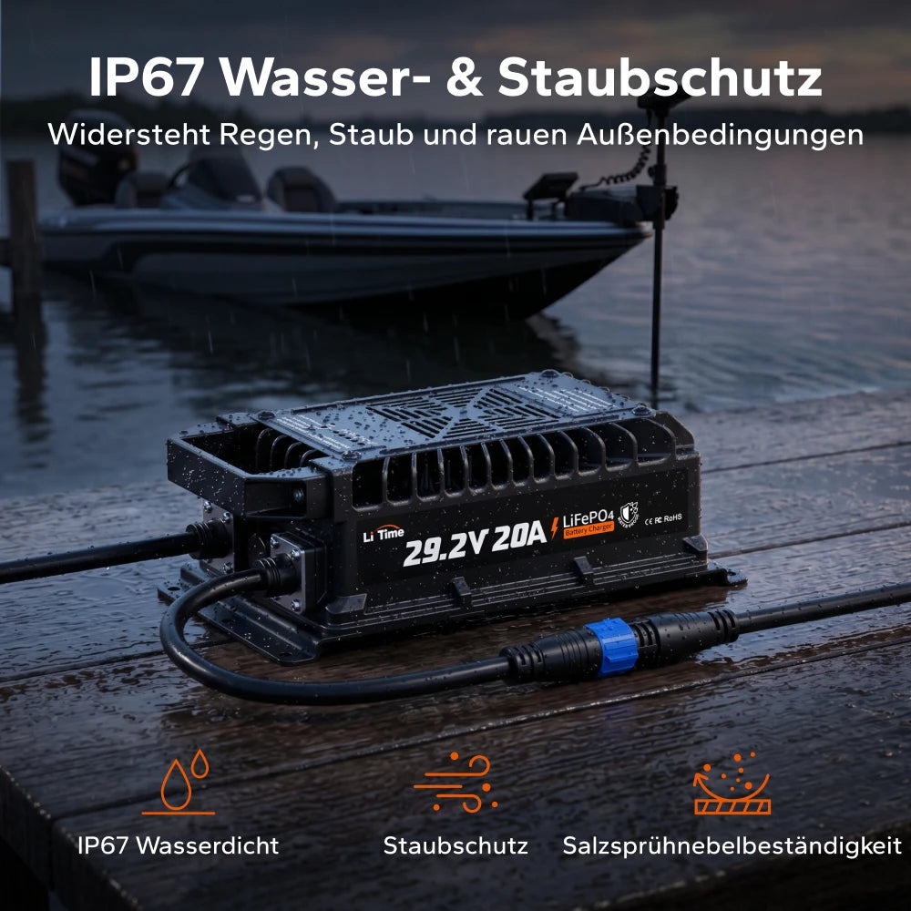 LiTime 24V (29,2 V) 20 A wasserdichtes Lithium-Batterieladegerät zur Festmontage