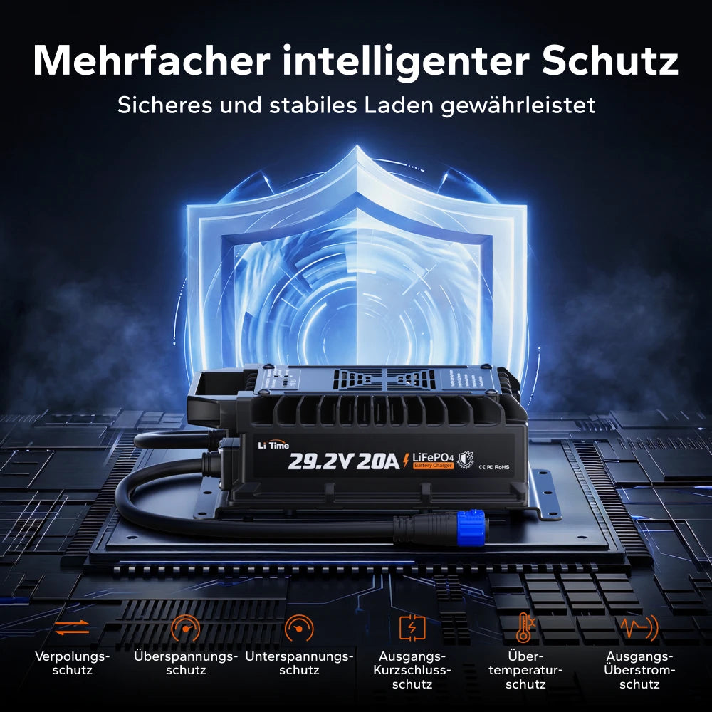 LiTime 24V (29,2 V) 20 A wasserdichtes Lithium-Batterieladegerät zur Festmontage