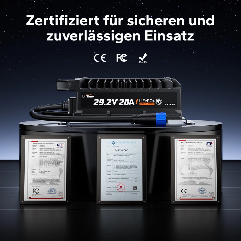 LiTime 24V (29,2 V) 20 A wasserdichtes Lithium-Batterieladegerät zur Festmontage