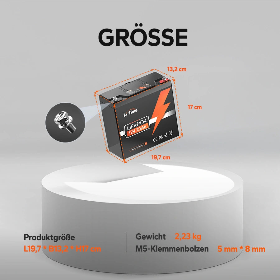 LiFePO4 12V 20Ah батерия с дълбок цикъл с BMS & 4000 цикъла - за риботърсач, слънчева енергия, лодка, къмпинг