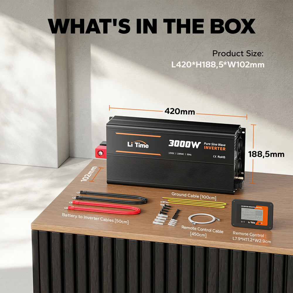 [Ukraine 0% ПДВ] LiTime 3000W Чисто синусоїдний інвертор 12VDC до 230VAC перетворювач