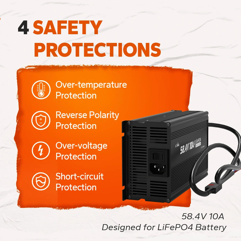 Litime 58.4V 10A Lifepo4 зарядно устройство за батерия за 51.2V LifePO4 батерия, с интелигентна функция за зареждане 0V