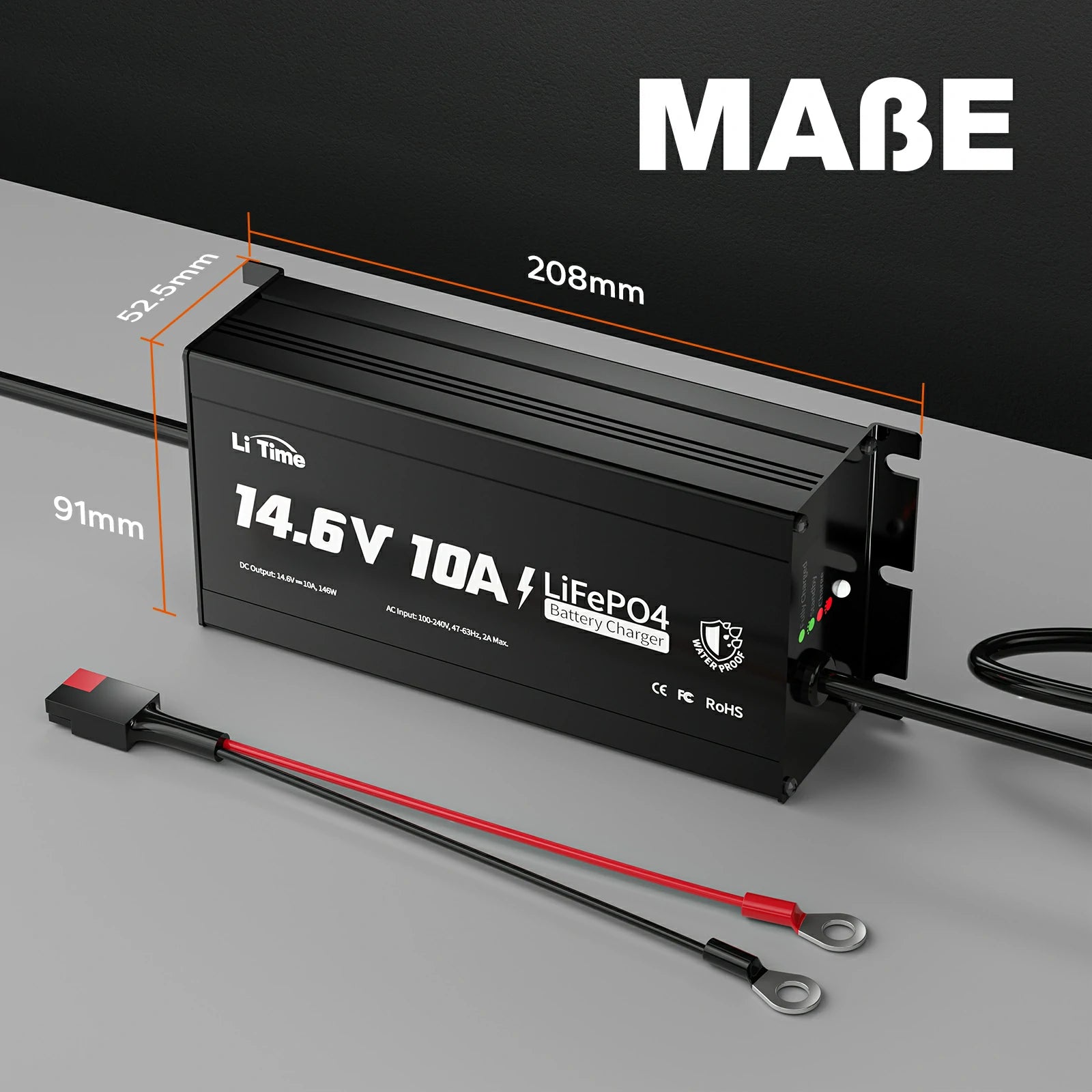 Litime 12V 10A Литиево-борба зарядно устройство IP65 Водоустойчиво
