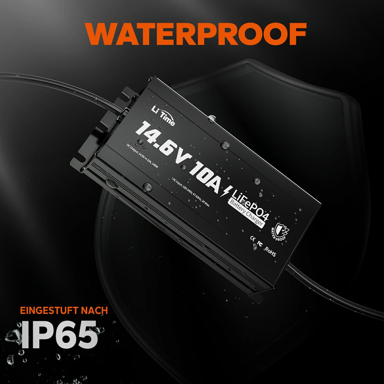 Litime 12V 10A Литиево-борба зарядно устройство IP65 Водоустойчиво