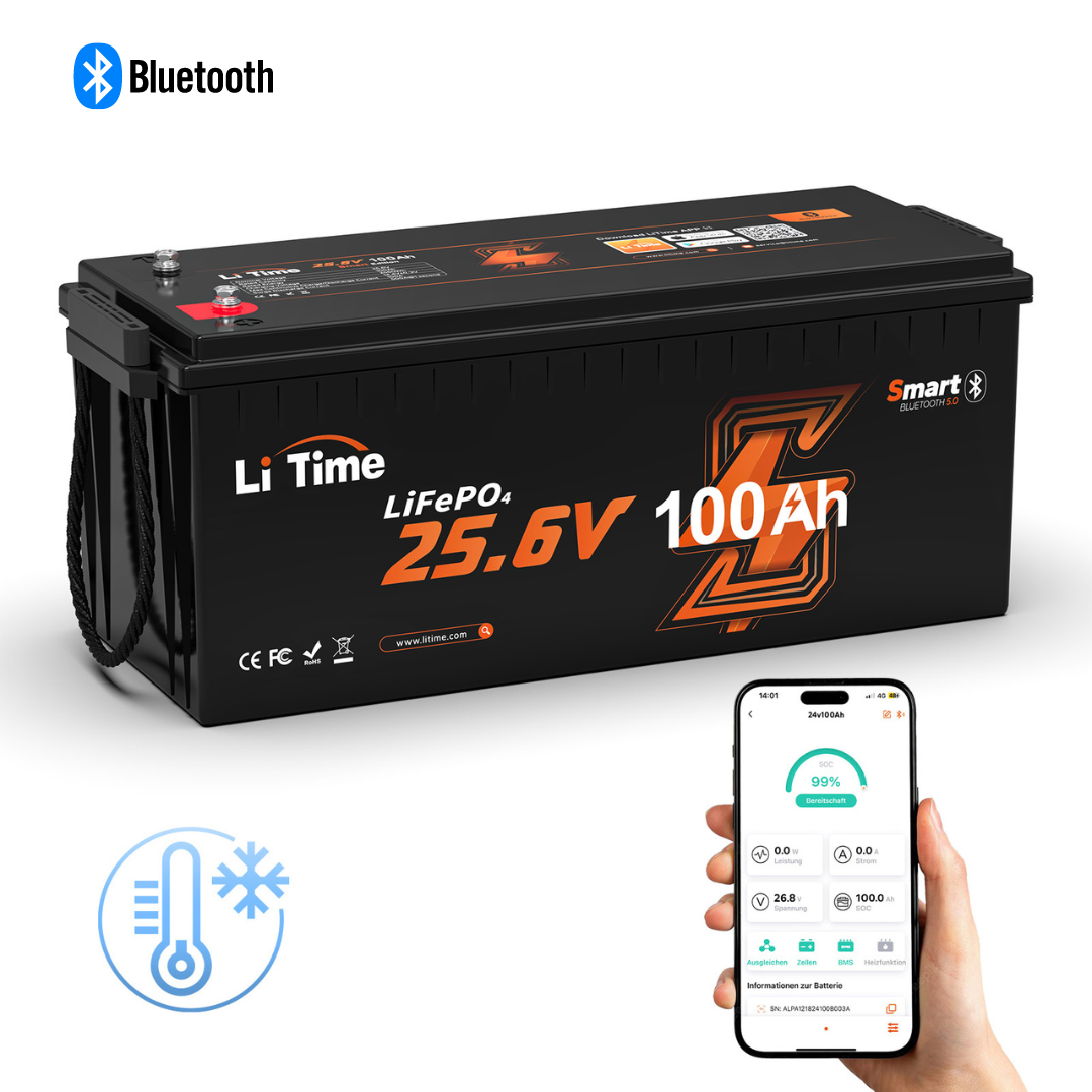 ⚡Frühbucherpreis: €599.99⚡LiTime 24V 100Ah LiFePO4 Mit Bluetooth Und Smart BMS, Tieftemperaturschutz