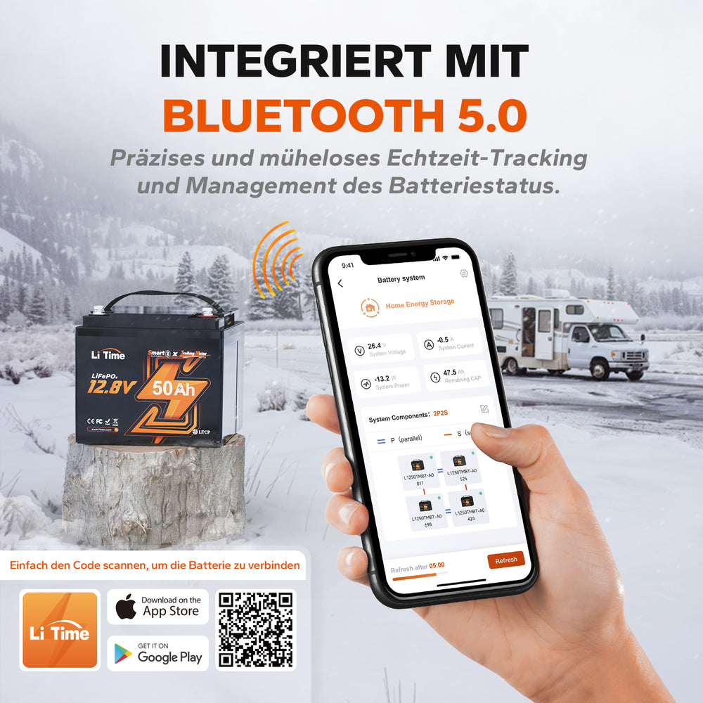 LiTime 12V 50Ah LiFePO4 – Smart mit Bluetooth BMS