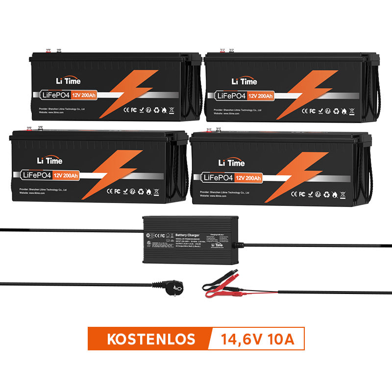 【0% MwSt.】4* LiTime 12V 200Ah Batterien & 1* kostenloses 14,6V 10A Ladegerät🆓