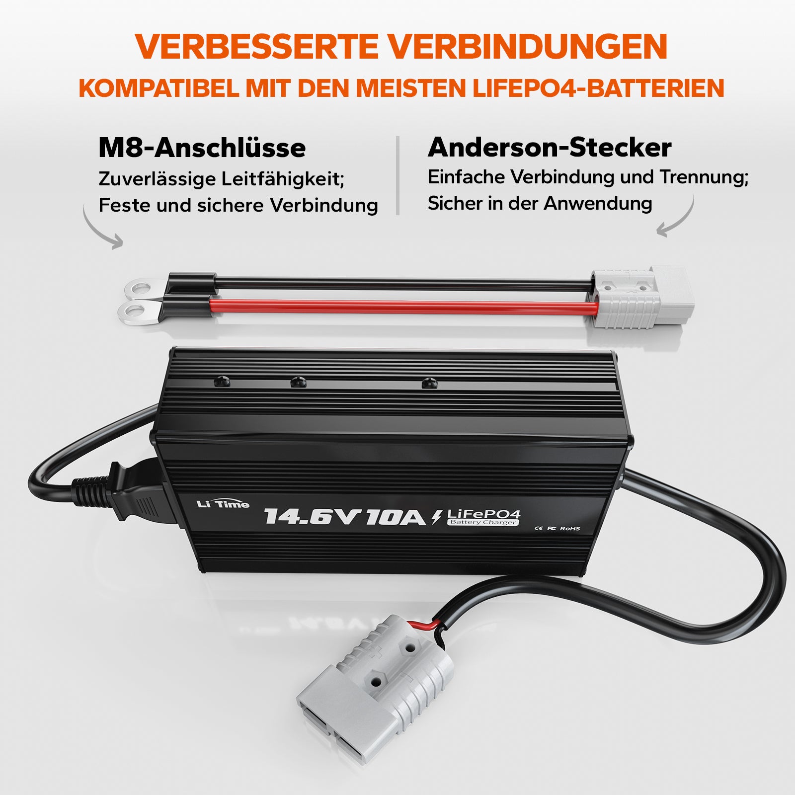 LiTime LiFePO4 Ladegerät 12V 10A M8-Anderson-Anschlüsse