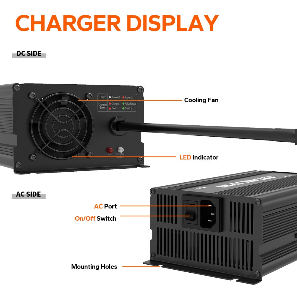 Litime 58.4V 10A Lifepo4 зарядно устройство за батерия за 51.2V LifePO4 батерия, с интелигентна функция за зареждане 0V