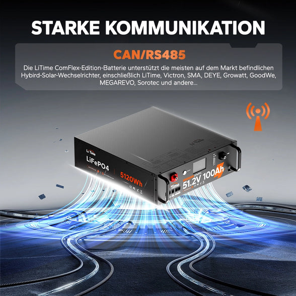 Die Batterie kombiniert fortschrittliche Parallelkommunikation mit CAN-Bus- und RS485-Technologie