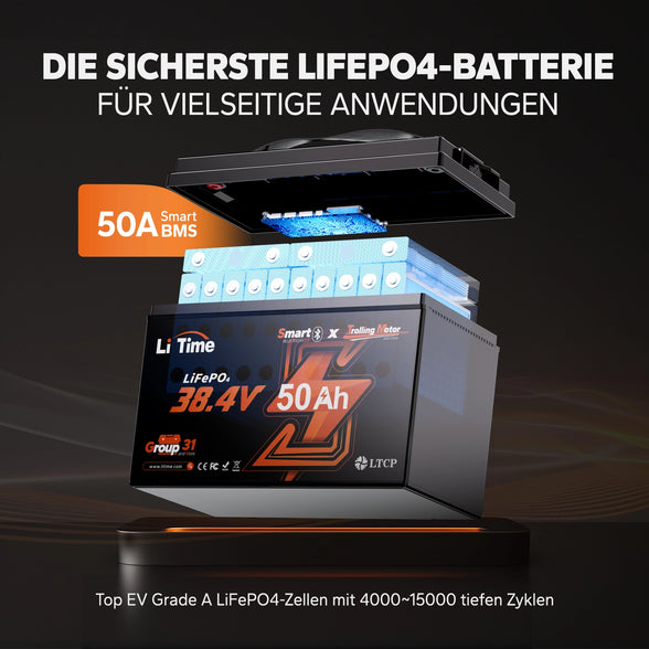 Litime 36V 50ah Bluetooth Deep Cycle Lithium Battery - Group 31 for 120lb Trolling Motor & Marine