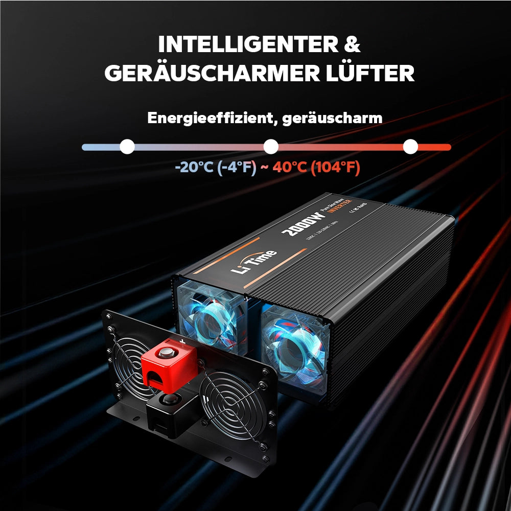[0% MwSt.] LiTime 2000W Reiner Sinsuswellen Wechselrichter 12VDC zu 230VAC Konverter