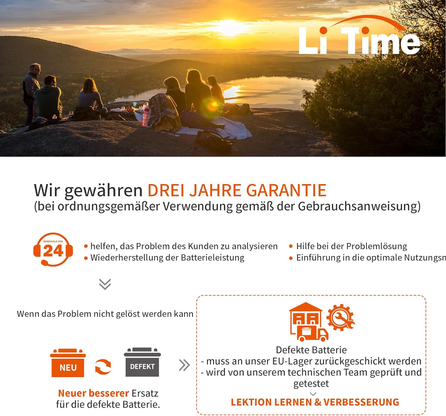 LiTime bietet eine 3-jährige Garantie für die LiTime 12V 6Ah Batterien.