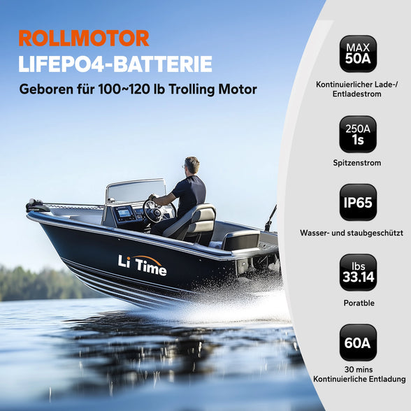 Litime 36V 50ah Bluetooth Deep Cycle Lithium Battery - Group 31 for 120lb Trolling Motor & Marine