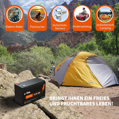 LiTime 6Ah Lithium-Batterie eignet sich ideal für Fischfinder, Kinderroller, LED-Lichter, Alarmanlagen, Kameras, Spielgeräte und Camping.