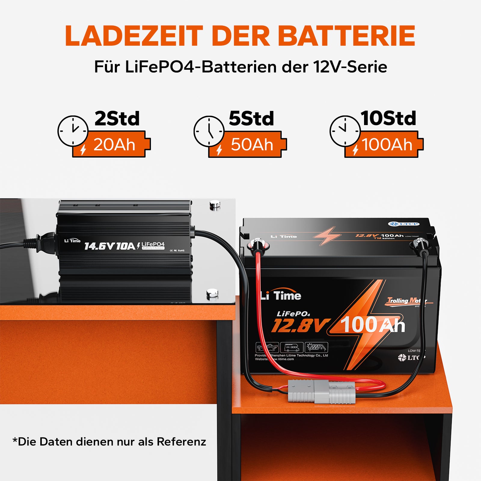 LiTime LiFePO4 Ladegerät 12V 10A Ladezeiten