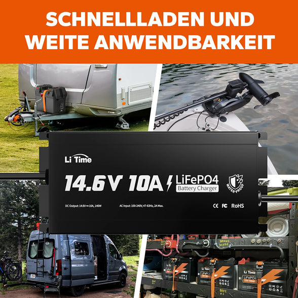 LiTime 12V 10A Lithium-Bordbatterieladegerät IP65 Wasserdicht