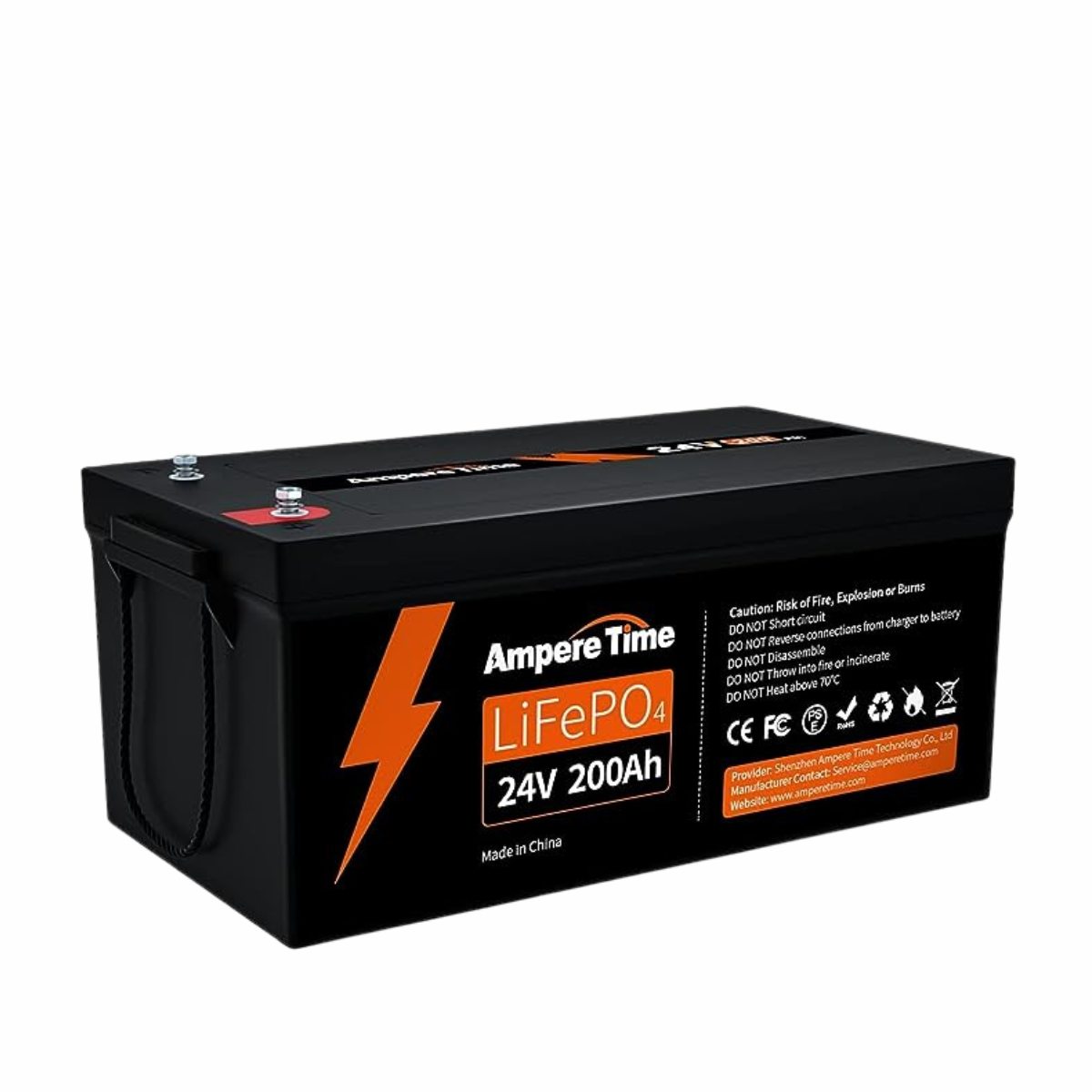 Ampere Time 24V 200Ah 5.12kWh Tiefzyklus LiFePO4 Batterie mit längerer Laufzeit, integriertem 200A BMS
