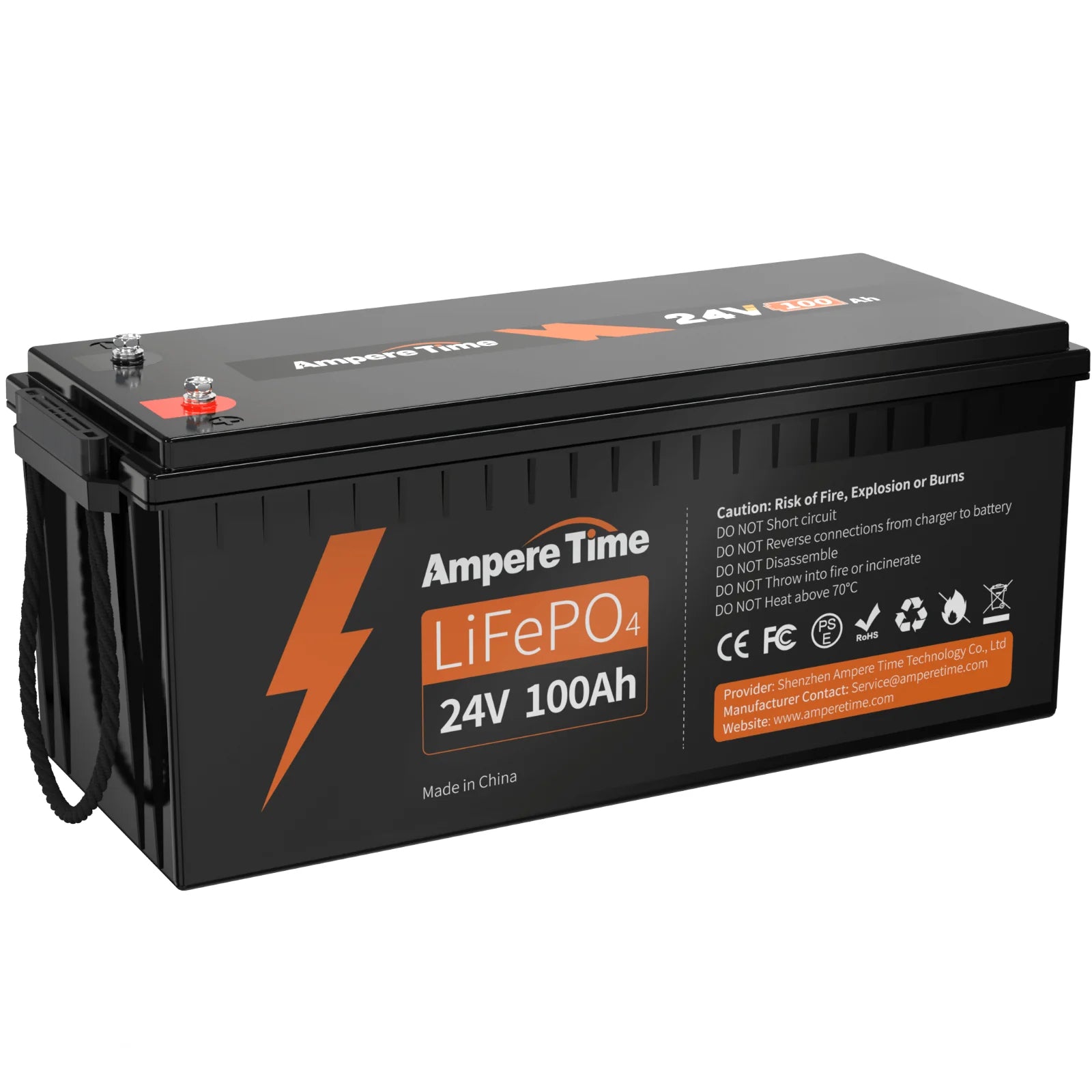 Batteria Ampere Time 24V 100Ah LiFePO4 con 100A BMS, Max. 2560Wh di energia