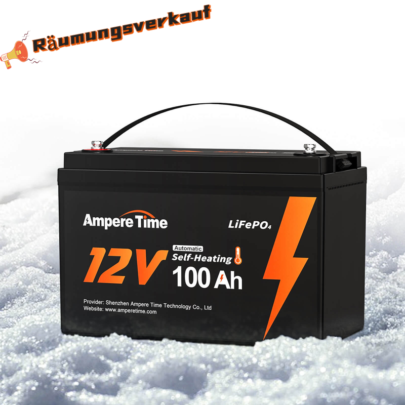 AmpereTime 12V 100Ah selbstwärmende LiFePO4-Batterie -20℃ bis 50°C Tieftemperatur-Ladung Amperetime DE