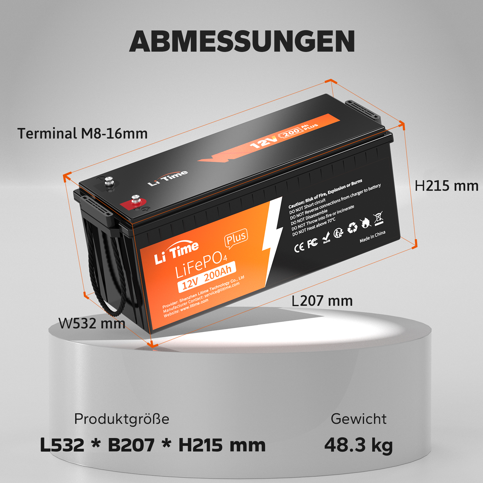 LiTime 12V 200Ah Plus LiFePO4 Akku's Zykluszeiten können bis zu 4000~15000 erreichen und seine Lebensdauer ist 10 Jahre