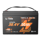 LiTime 36 V 50 Ah Bluetoothi ​​süvatsükli liitiumaku – rühm 31 120 naela trollimootorile & Marine