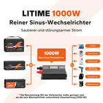[Brugt som ny] litime 1000W Pure Sinsus Waves Inverter 12VDC til 230VAC Konverter