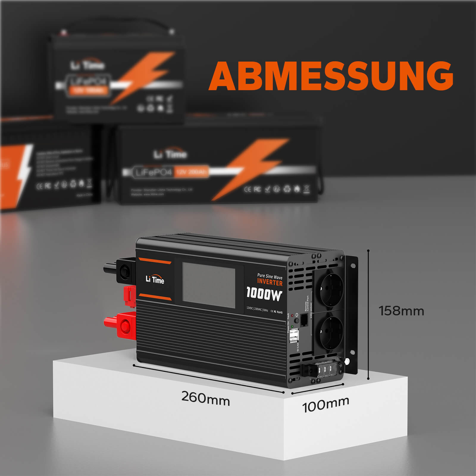 [Brugt som ny] litime 1000W Pure Sinsus Waves Inverter 12VDC til 230VAC Konverter