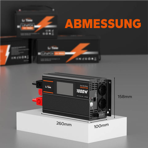 【0% MwSt.】LiTime 1000W Reiner Sinsuswellen Wechselrichter 12VDC zu 230VAC Konverter