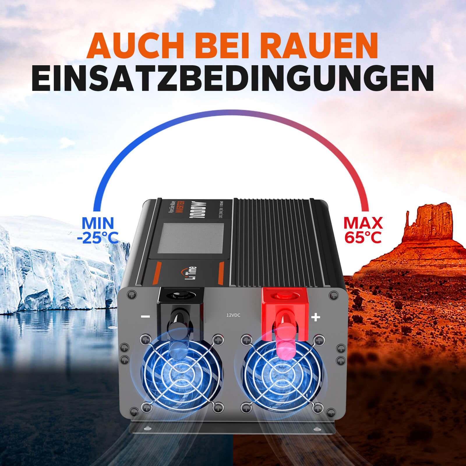 【0% MwSt.】LiTime 1000W Reiner Sinsuswellen Wechselrichter 12VDC zu 230VAC Konverter