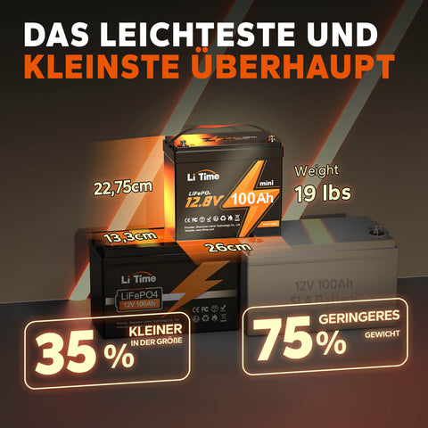 【0% IVA】Batteria al litio LiTime 12V 100Ah MINI LiFePO4 (SOLO per edifici residenziali e SOLO in DEU - Solo per i clienti in Germania)