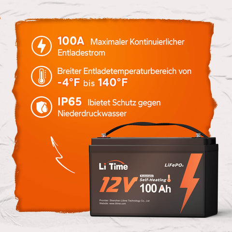 【0% MwSt.】LiTime 12V 100Ah Selbstwärmende LiFePO4 Batterie mit 100A BMS, Tieftemperaturschutz