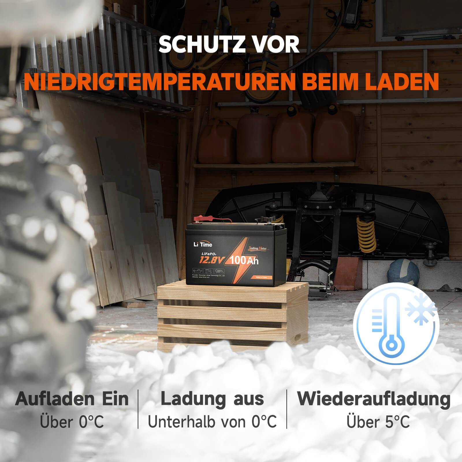 [0% MwSt.] LiTime 12V 100Ah TM LiFePO4 Batterie, Tieftemperaturschutz für Elektromotoren