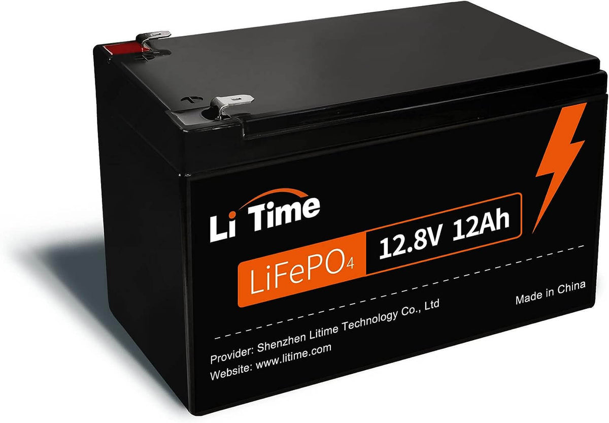 LiTime 12V 12Ah LiFePO4 Batterie, Eingebautes 12A BMS 153,6W Ausgangsleistung, 4000+ Tiefe Zyklen