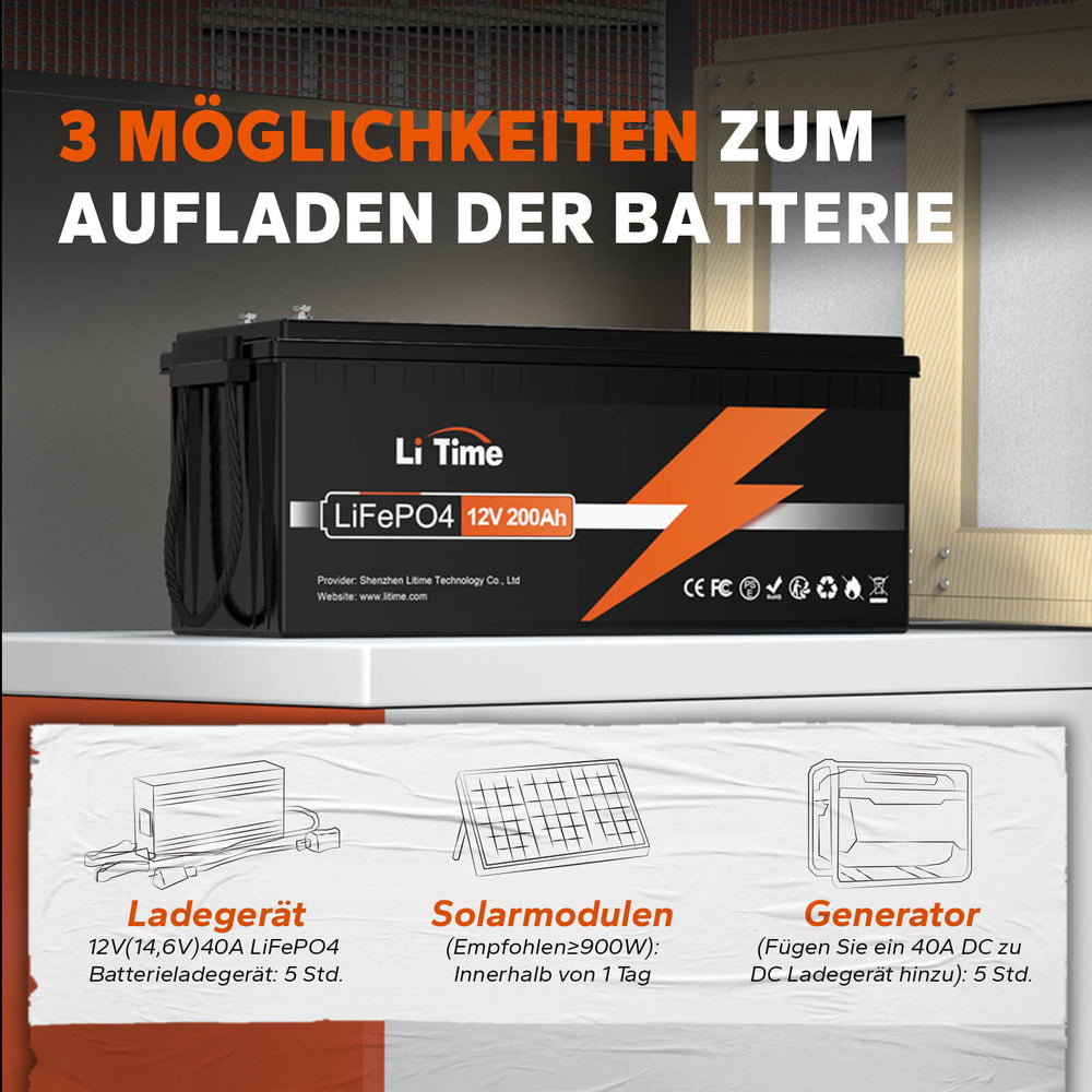 【0% MwSt.】4* LiTime 12V 200Ah Batterien & 1* kostenloses 14,6V 10A Ladegerät🆓