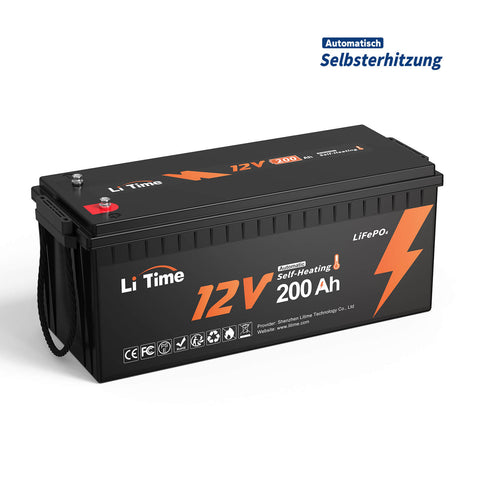 Batería de litio LiFePO4 autocalentable LiTime 12V 200Ah con 100A BMS, protección contra bajas temperaturas