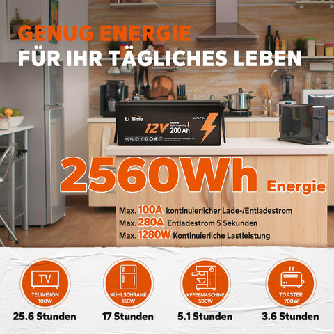 LiTime 12V 200Ah Selbsterwärmende LiFePO4 Lithium Batterie mit 100A BMS, unterstützt Niedrige Temp. Aufladen -20°C Media 2 of 10