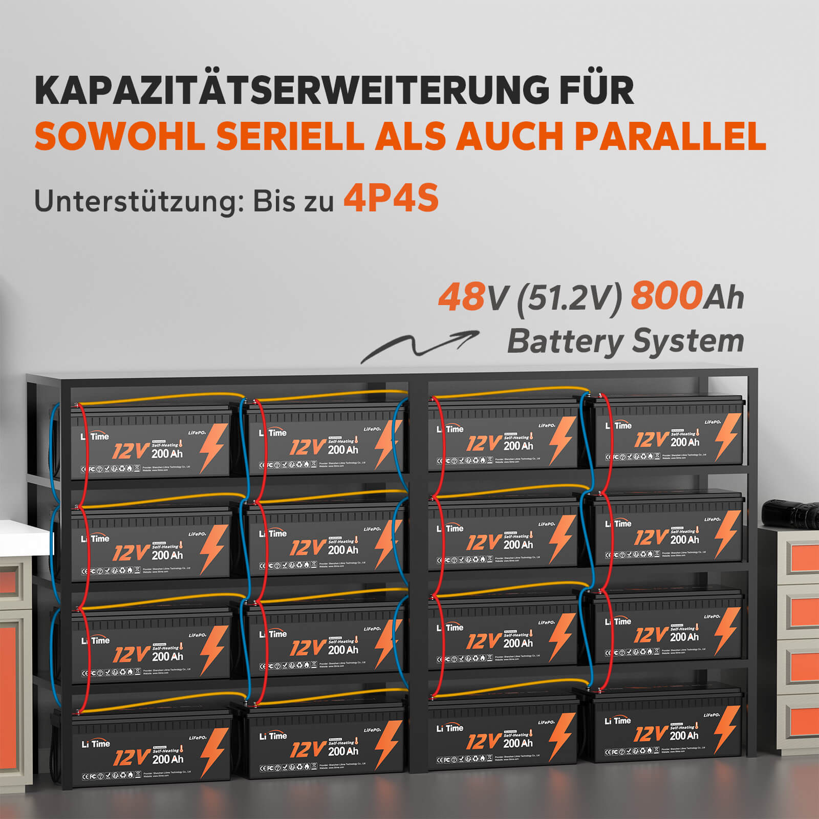 LiTime 12V 200Ah Selbsterwärmende LiFePO4 Lithium Batterie mit 100A BMS, unterstützt Niedrige Temp. Aufladen -20°C Media 2 of 10