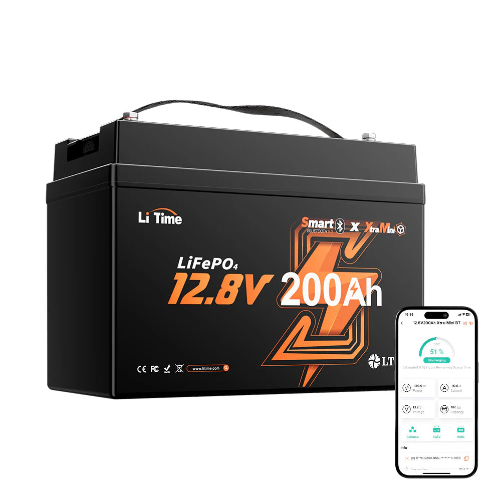 【Ново пристигане】LiTime 12V 200Ah Xtra Mini LiFePO4 батерия с Bluetooth за RV & Къмпинг | Страхотни клетки за 6000+ цикъла при 100% DOD